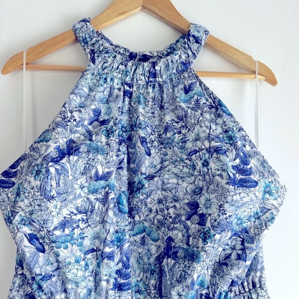Tuckernuck | Hyacinth House Blue Floral High Neck Midi Floral Dress XL - Picture 2 of 9